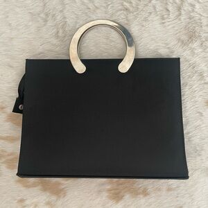 Vintage Elegant Black Handbag with Silver Handle